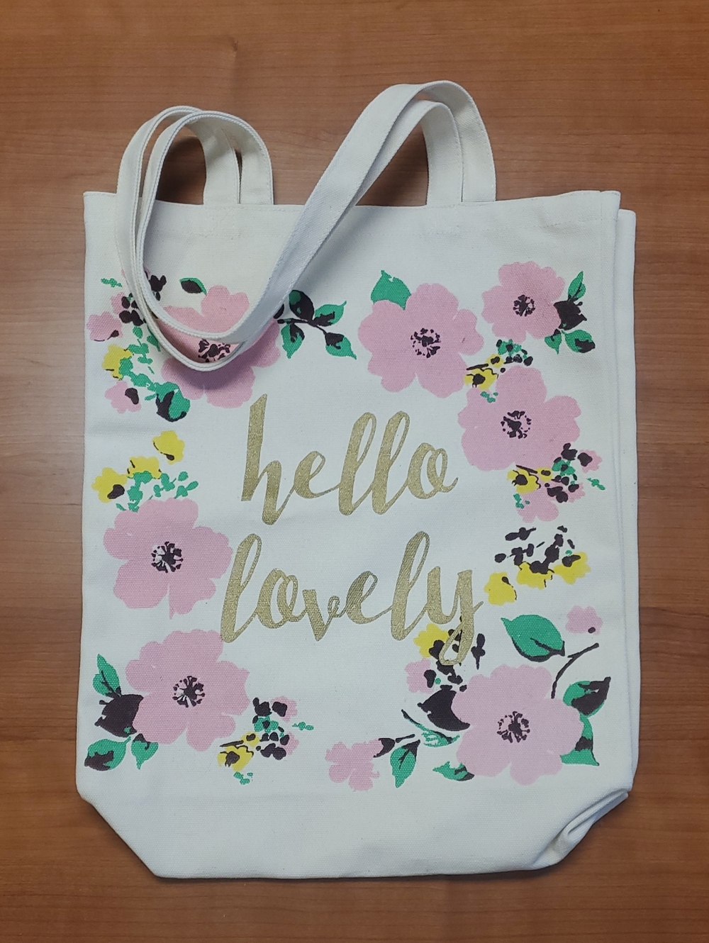 Hello Lovely Floral Canvas Tote - Pink, Green & Gold